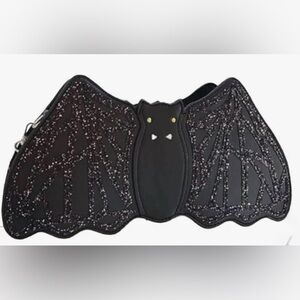 Black Bat-Shaped Glitter Handbag Goth Purse Clutch